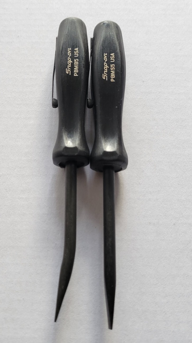 SNAP-ON Tools NEW 2pc BLACK 5″ STRAIGHT & BENT Mini Pocket Prybar Set Free Ship