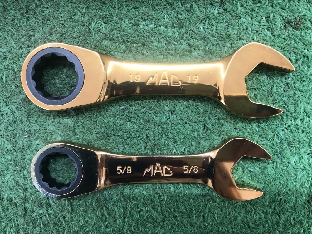 Mac Tools 70th Anniversary 24k Gold Plated Stubby Ratcheting Wrench Pair