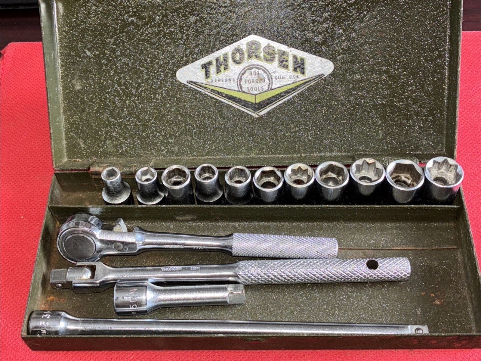 Vintage Thorsen 1/4″ Drive -Sockets Breaker, Long/SH Extension.Socket Set W/Case
