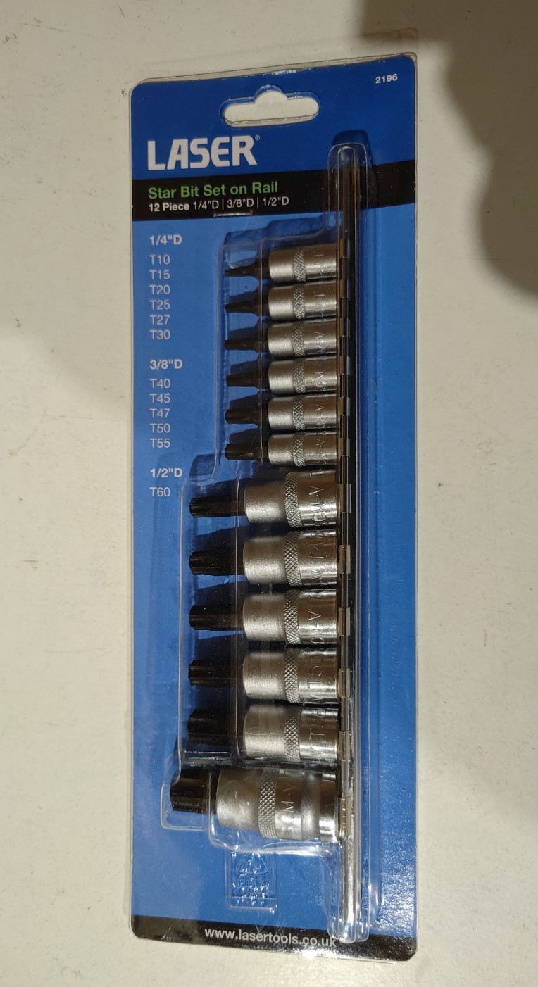 12 Piece Short Star Socket Bit Set From T10–T60 1/4″D, 3/8″D, 1/2″D Laser 2196