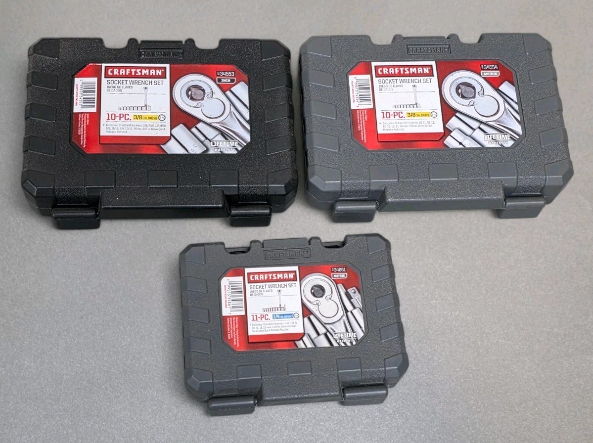 Craftsman 34553 34554 Metric & SAE Socket Ratchet Set 3/8″ Drive & 34861 1/4″