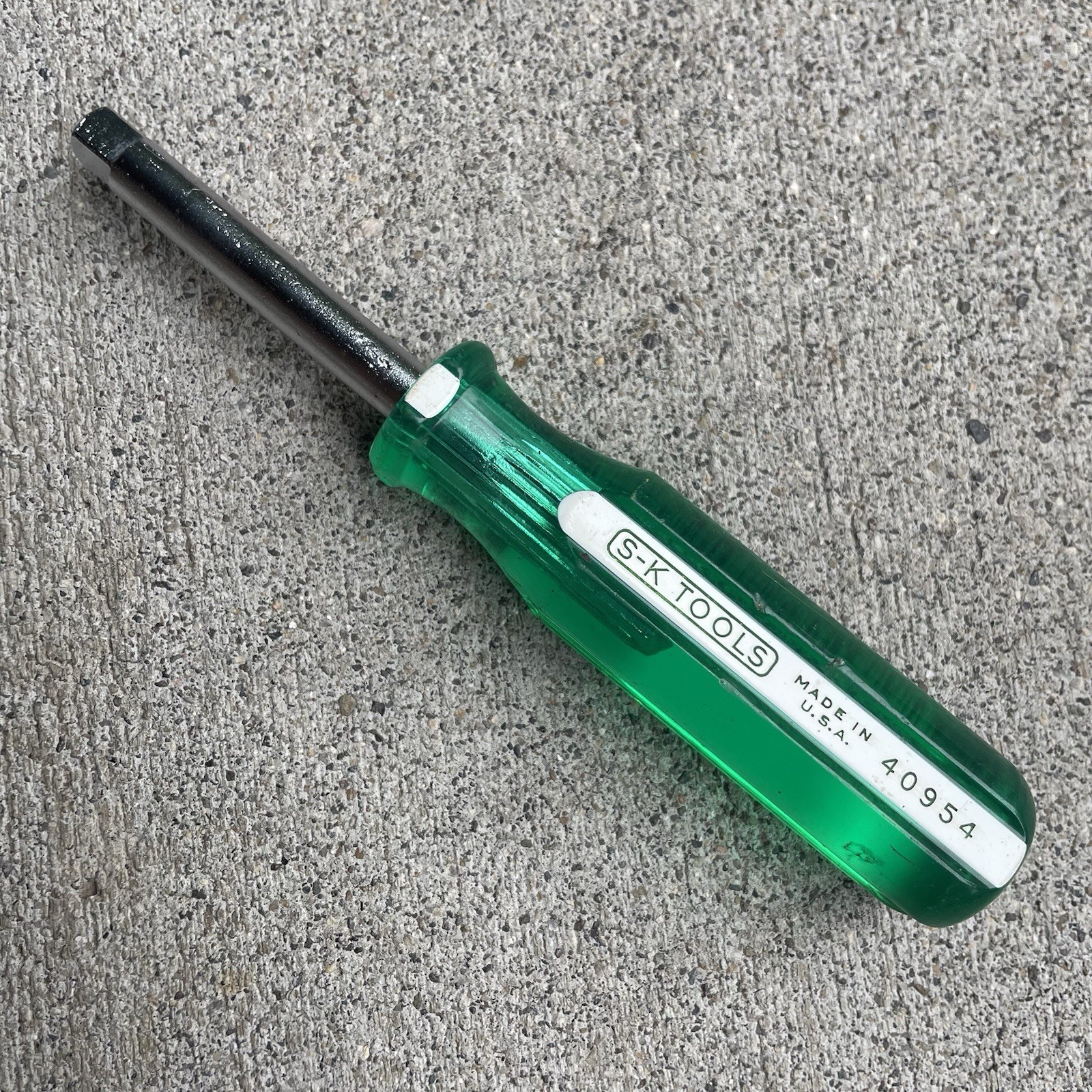 Vtg SK Tools 1/4″ Drive Green & White Spinner Acetate Handle Driver #40954