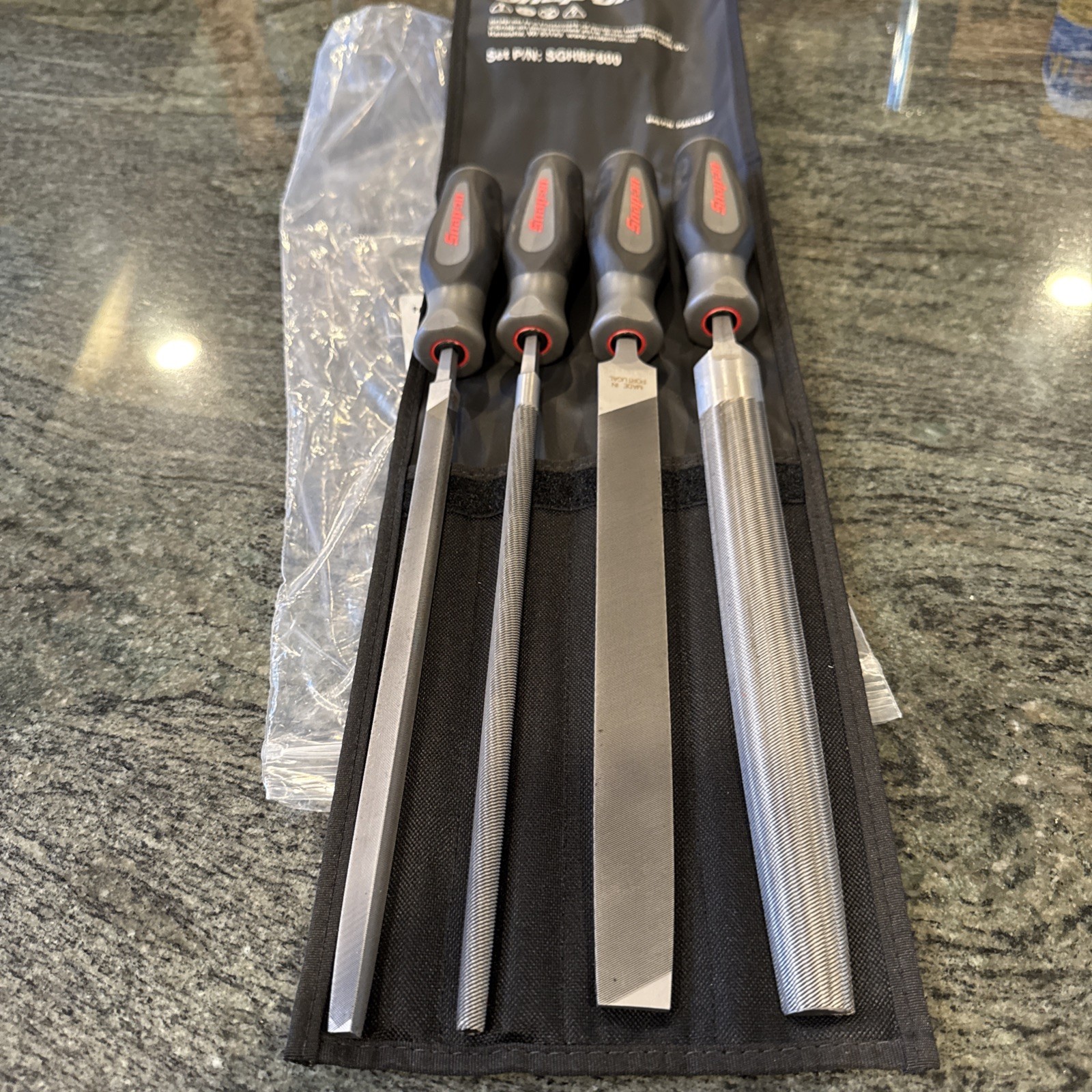 snap on sghbf600adt dark titanium 4 pc file handle set with pouch new