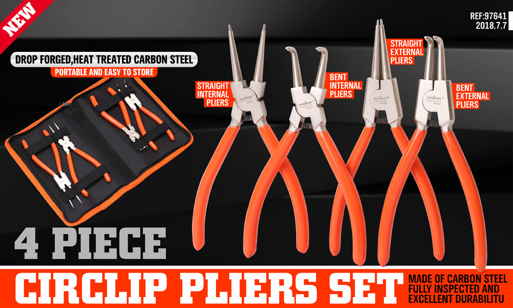 4pc 7″ Circlip Plier Snap Ring Pliers Portable Internal External Retaining Clip