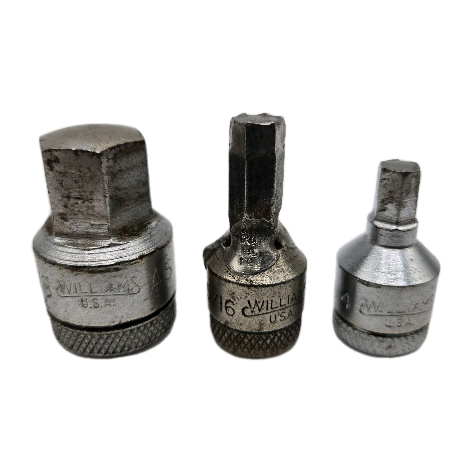 Williams Vintage Hex Tip Plug Socket 6 pt Lot of 3 – 5/8″, 1/4″, 5/16″