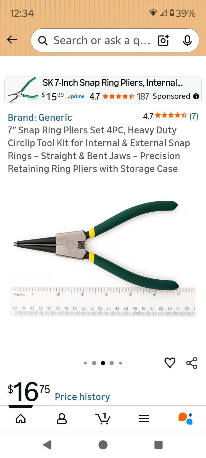 4Pcs 7″ Internal/External Snap Ring Pliers Set Heavy Duty Circlip Pliers Kit