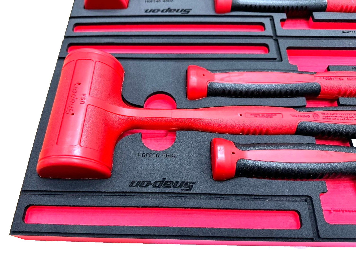New Snap-on™ HBFE6FR 16 20 24 32 48 56 oz 6-pc Red Dead Blow Hammer Foam Set