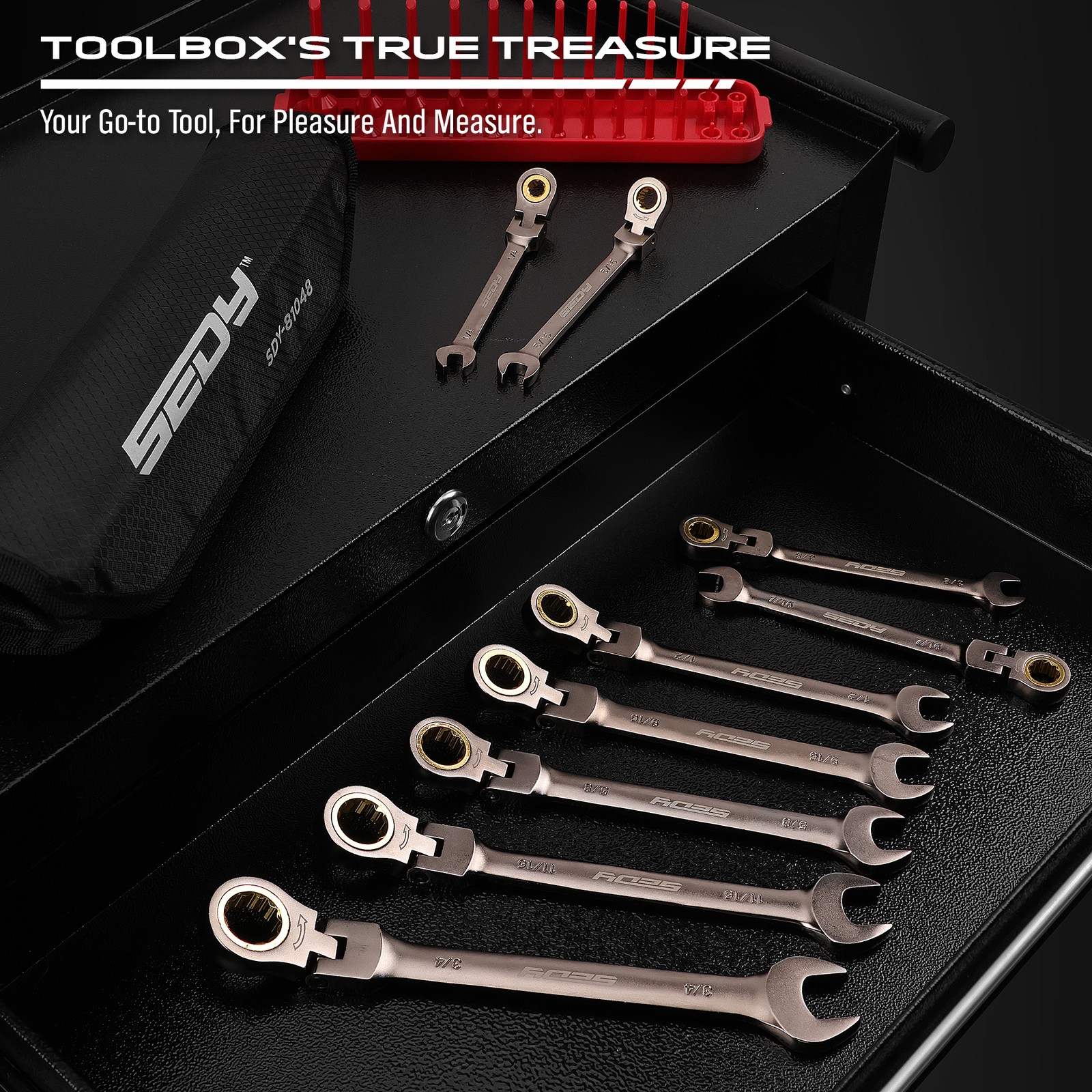 9PC Flex-Head Ratcheting Wrench Set Set with Organizer SAE Combination 1/4“-3/4”
