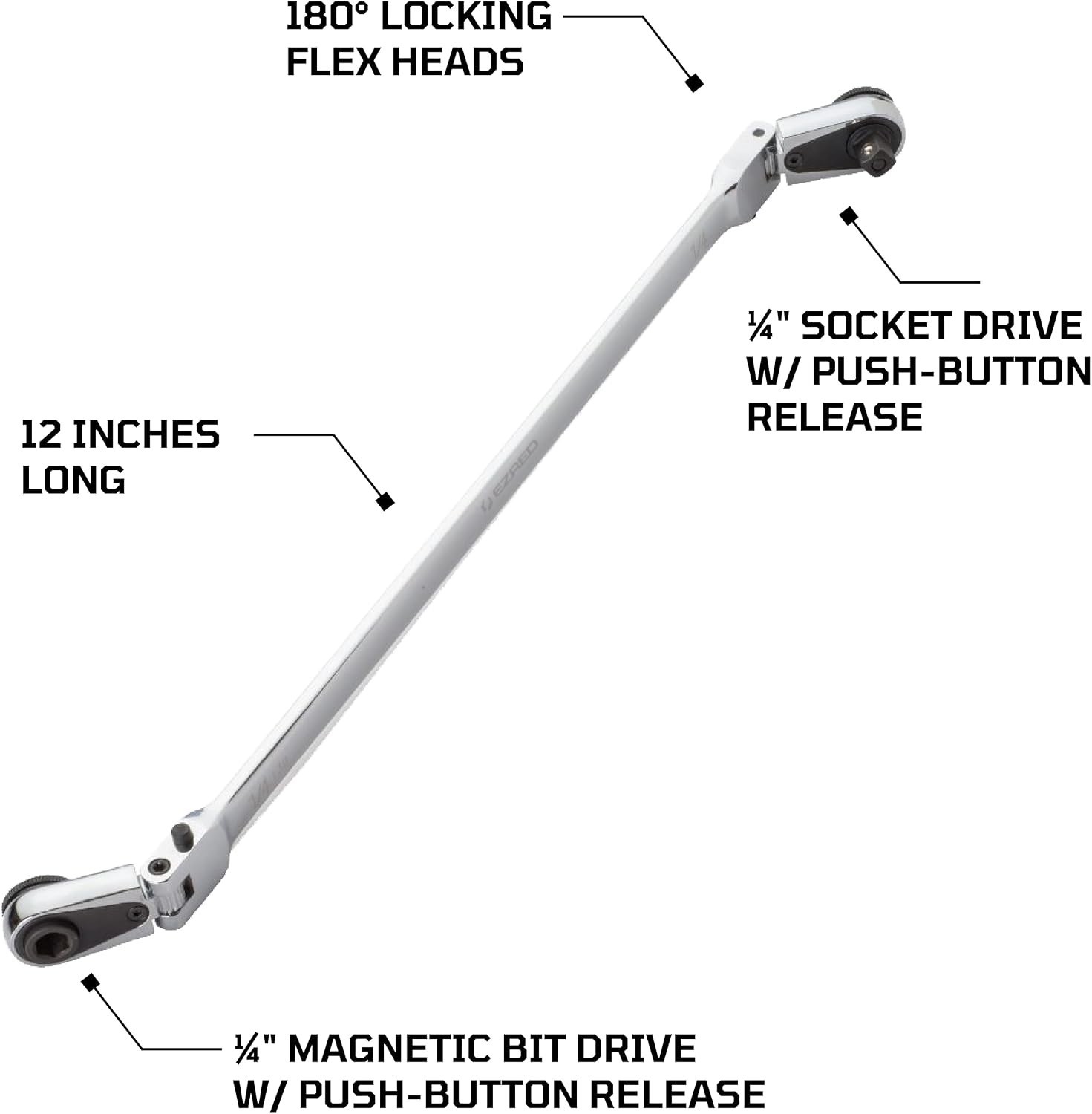 Chrome Quarter Stick Ratchet 12″ Flex Heads