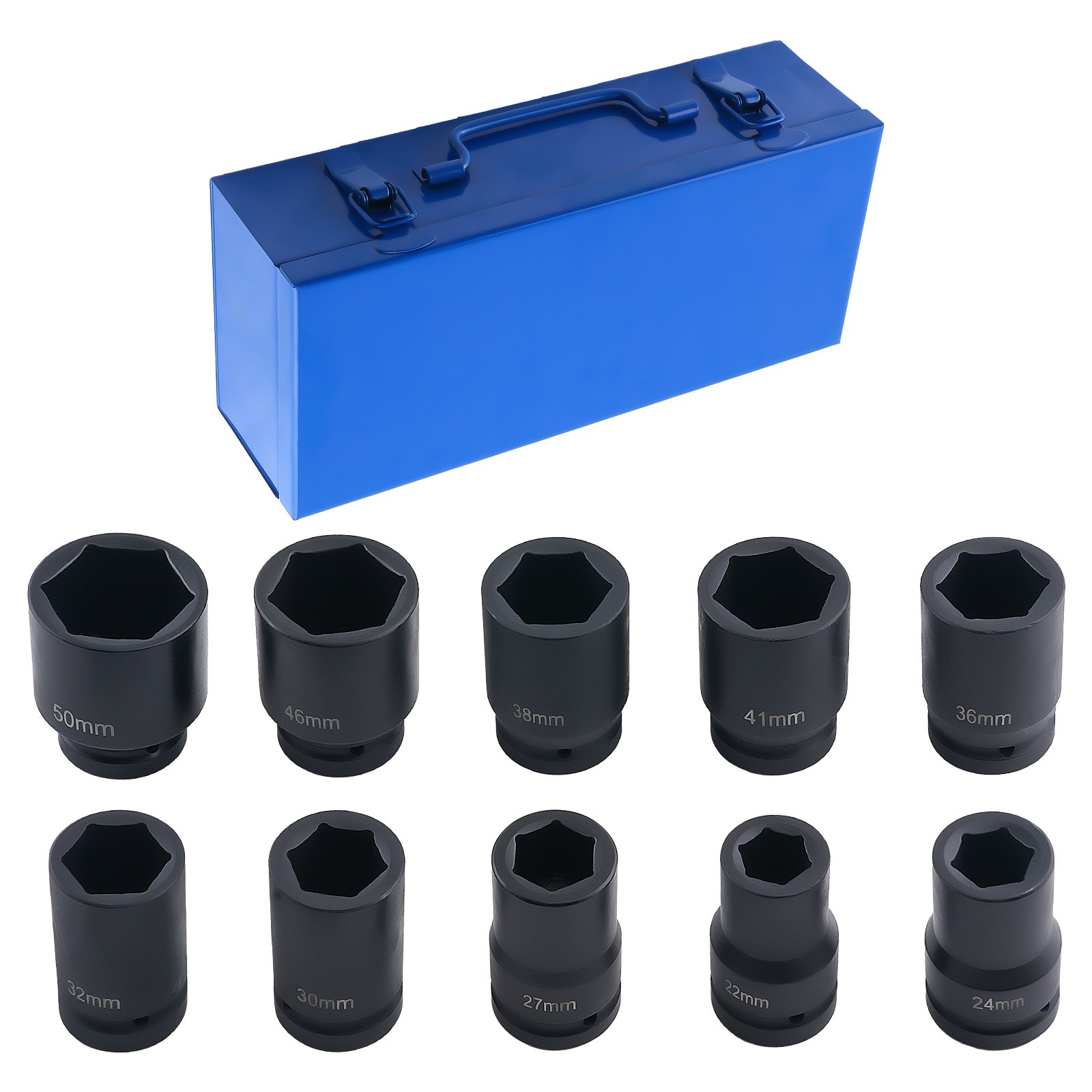 1in Drive Impact Socket Set 10pc 22-50mm 6-Point CR-V Heavy Truck Tool Kit