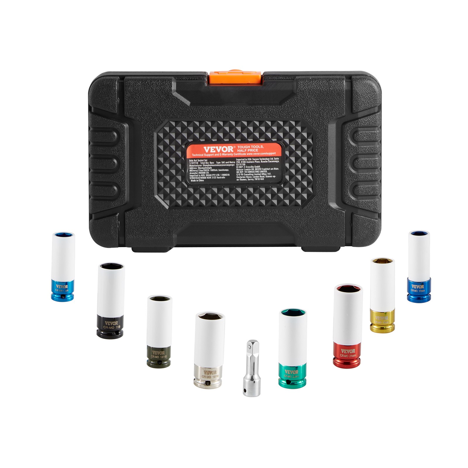 VEVOR Lug Nut Impact Socket Set 1/2 in Drive Metric and SAE 6-Point Deep Socket