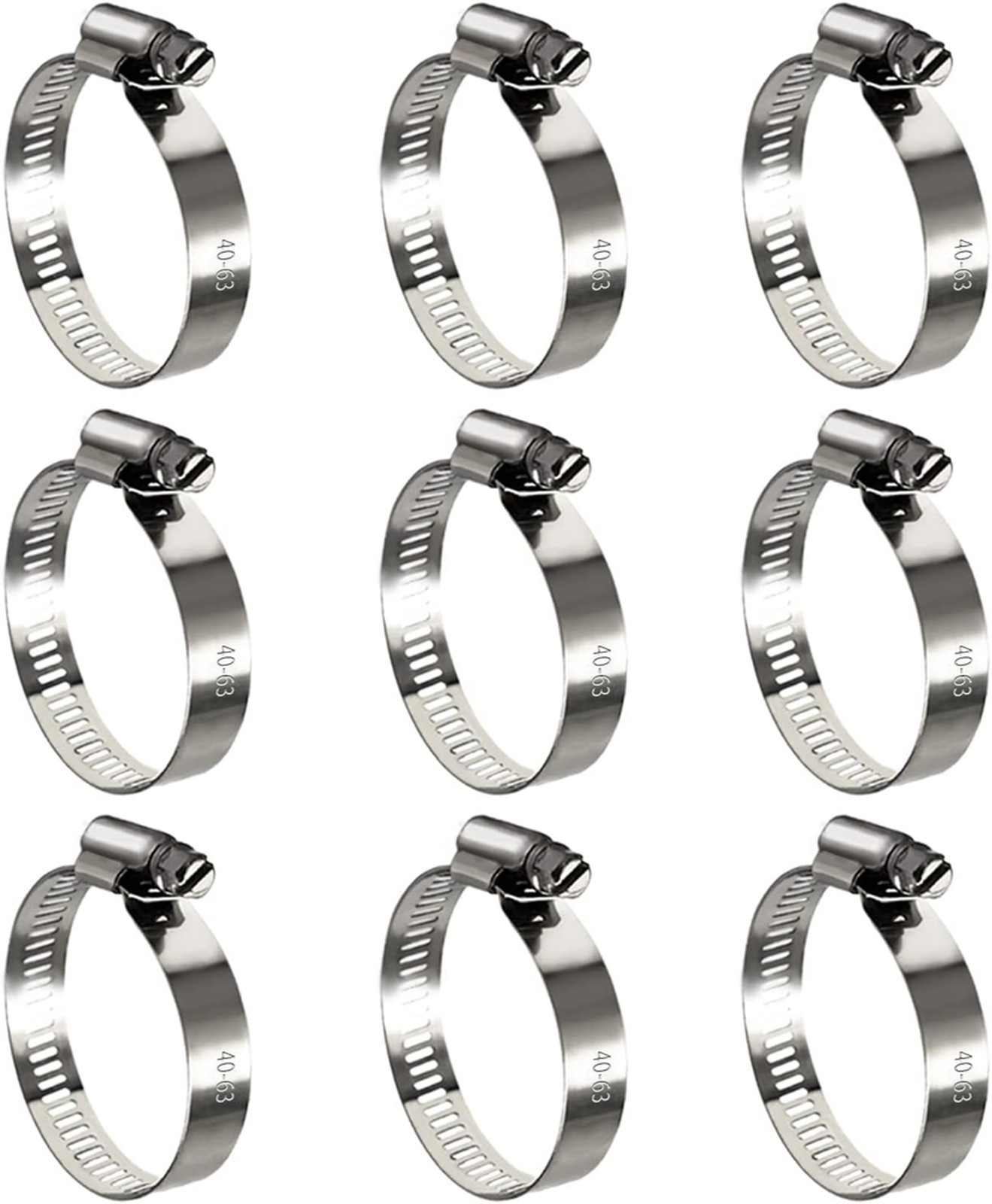 10 Pack Stainless Steel Hose Clamps 1-1/2 to 2-1/2 Inch Worm Gear Pipe Fuel Line