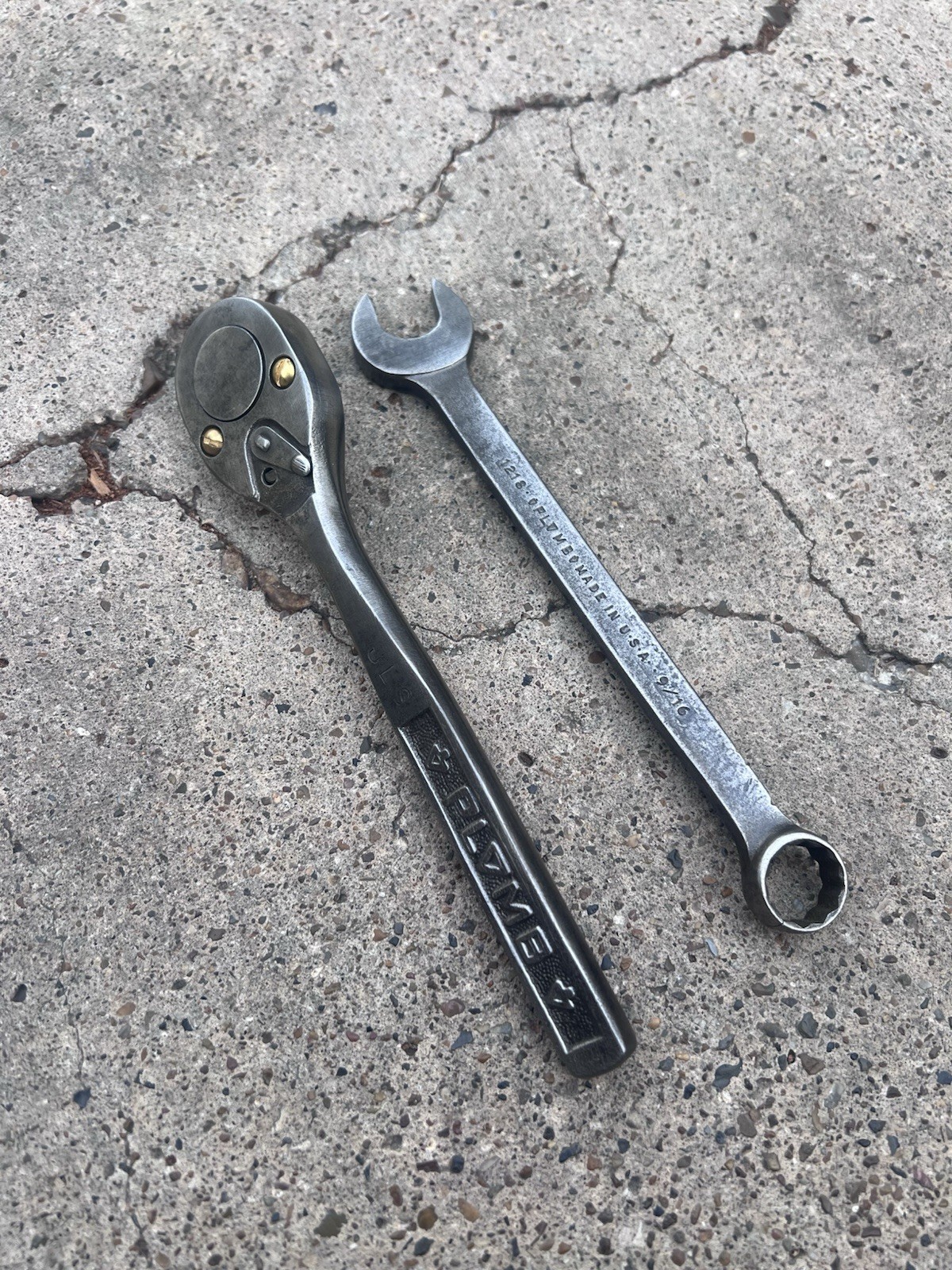 Vintage Plomb PLVMB 5249 3/8 Ratchet w/ Brass Screws & 1218 Open Ended Wrench