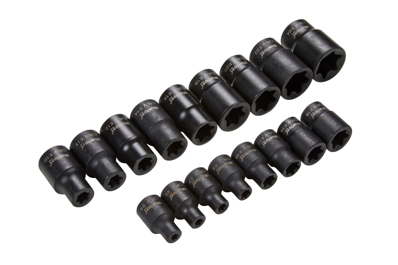 BLUE SPOT TOOLS 17 PCE 3/8″ + 1/2″ IMPACT E SCOKETS TORX STAR SOCKETS