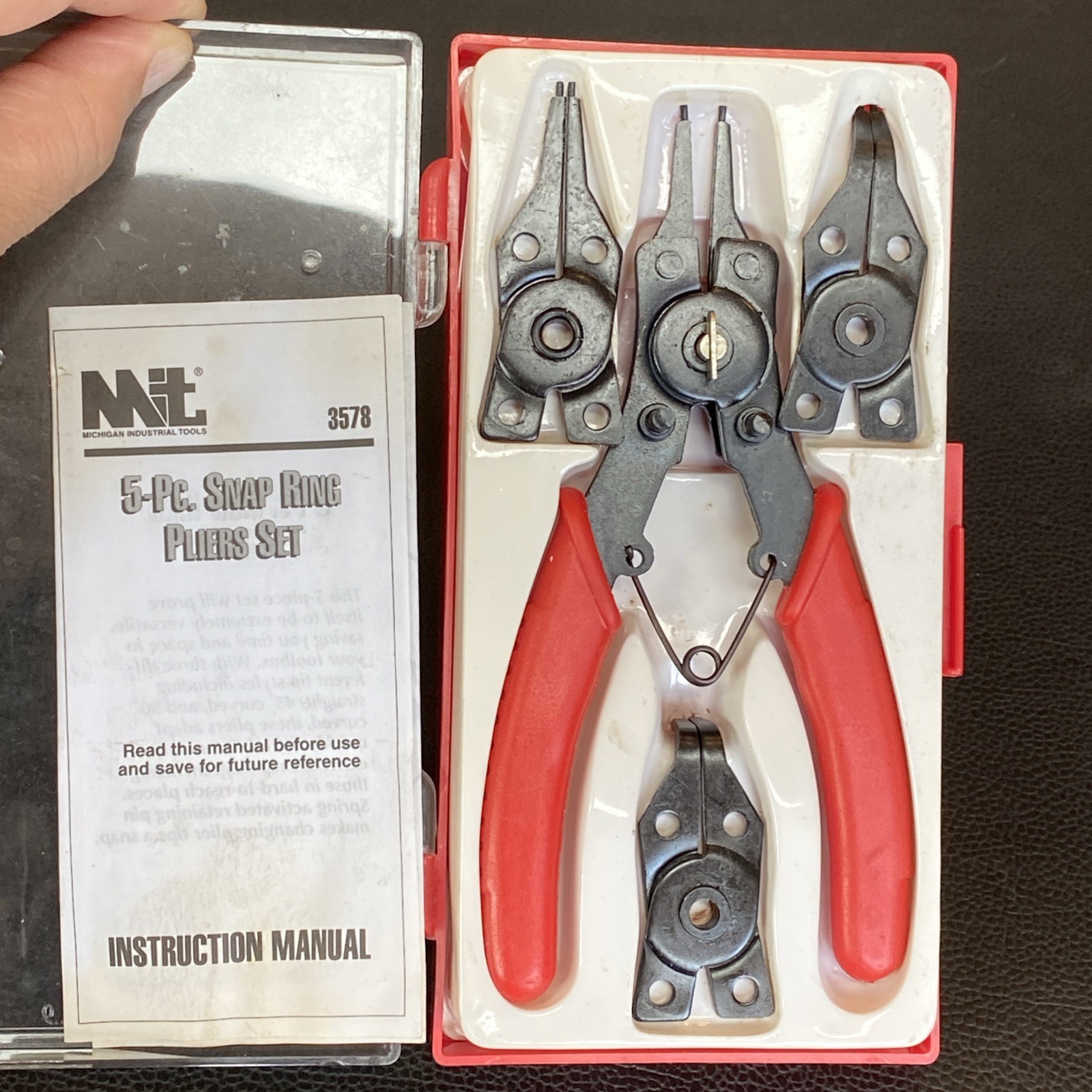 Mit 5 PC Tip Snap Ring Pliers & Spring Loaded Hog Ring Pliers Kit Set Lot Tools