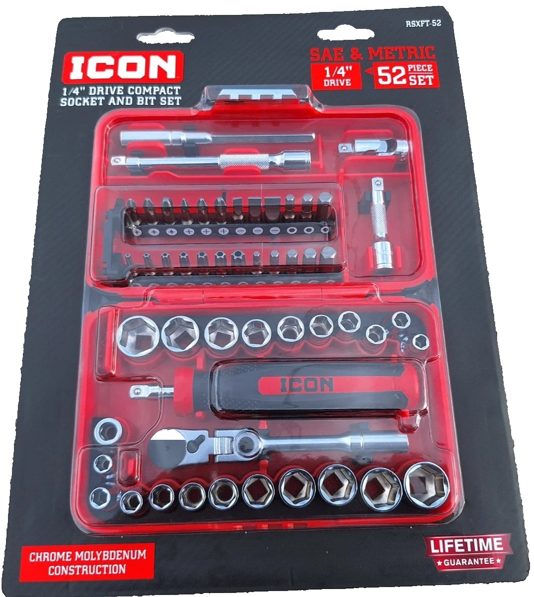 NEW ICON 1/4 in Drive Compact Socket and Bit Set 52-Piece harbor freight socket