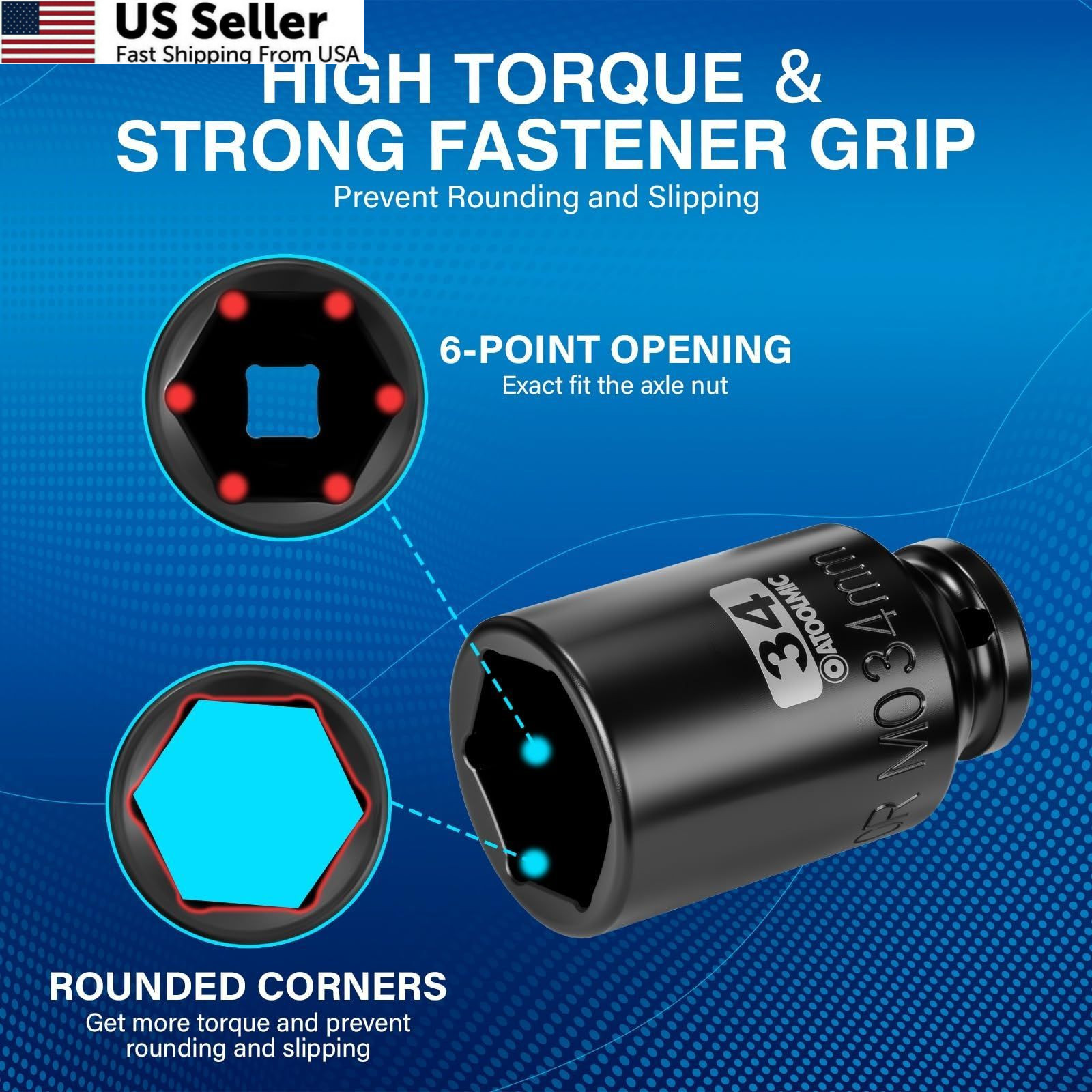 1/2″ Drive 34mm Deep Impact Socket Metric 6 Point CR-MO Axle Nut Remover
