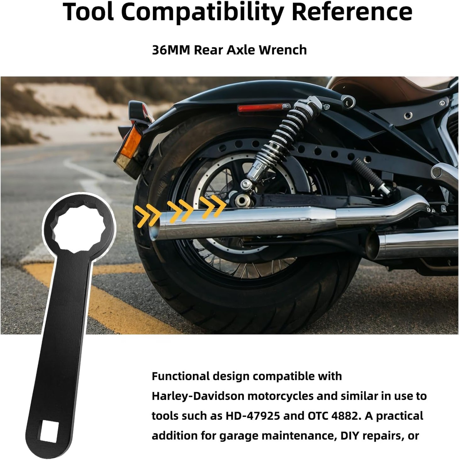 Rear Axle Wrench 36mm Steel 1/2 Inch Square Drive Compatible with Harley Bikes