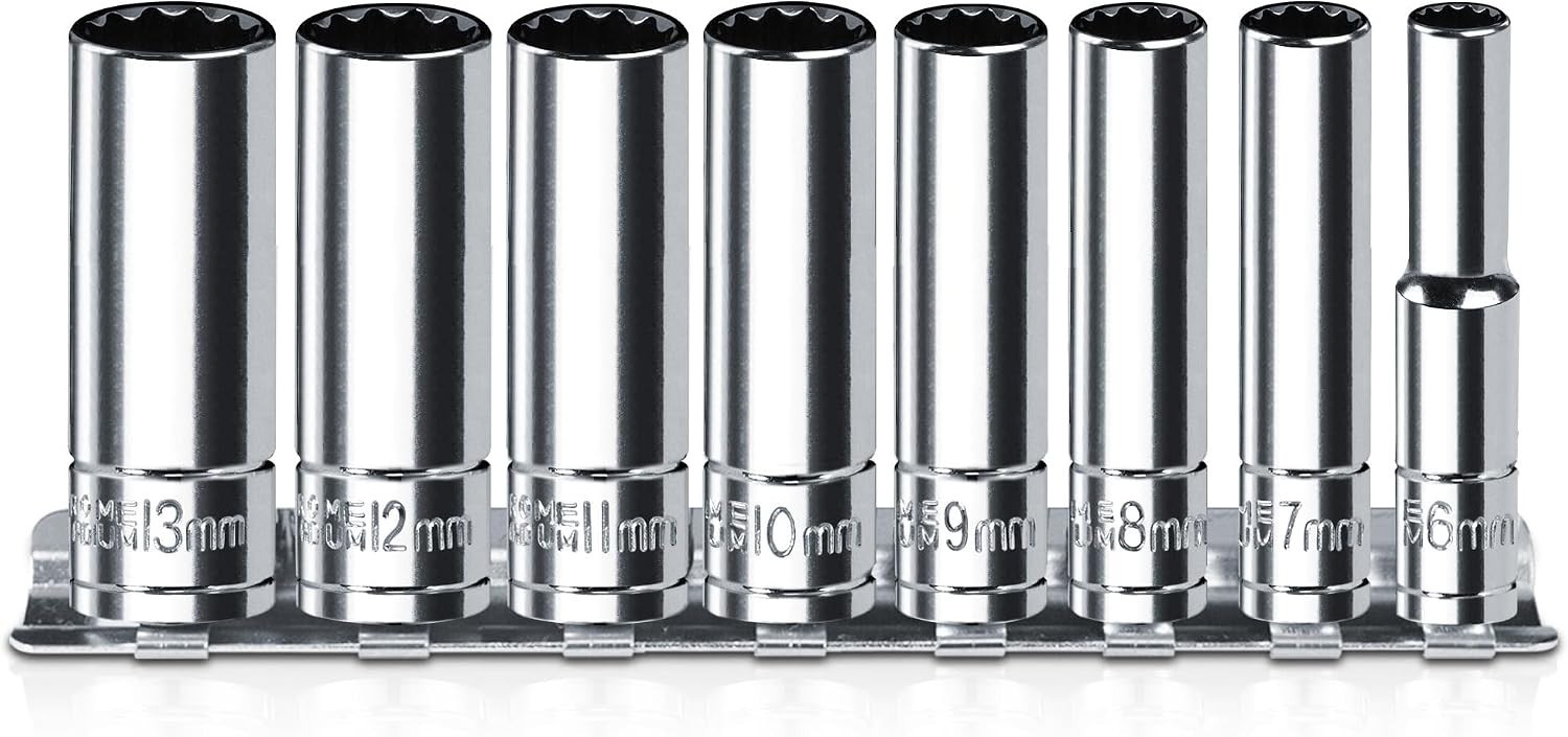 1/4 Inch Drive Socket Set – 8 Piece Metric 12-Point Deep Socket Set 6mm, 7mm,…