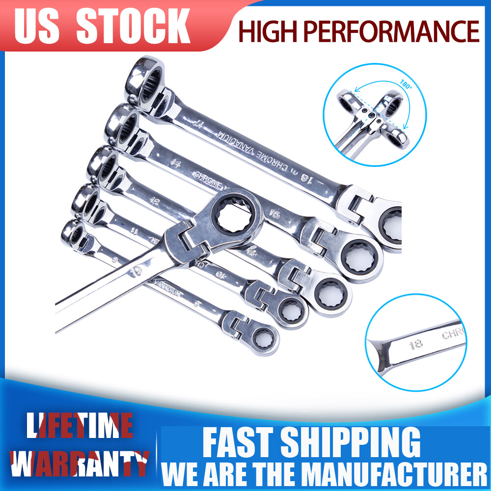 6 Universal Extra Long Ratcheting Wrenches Spanner Set End Flex-Head Double SAE