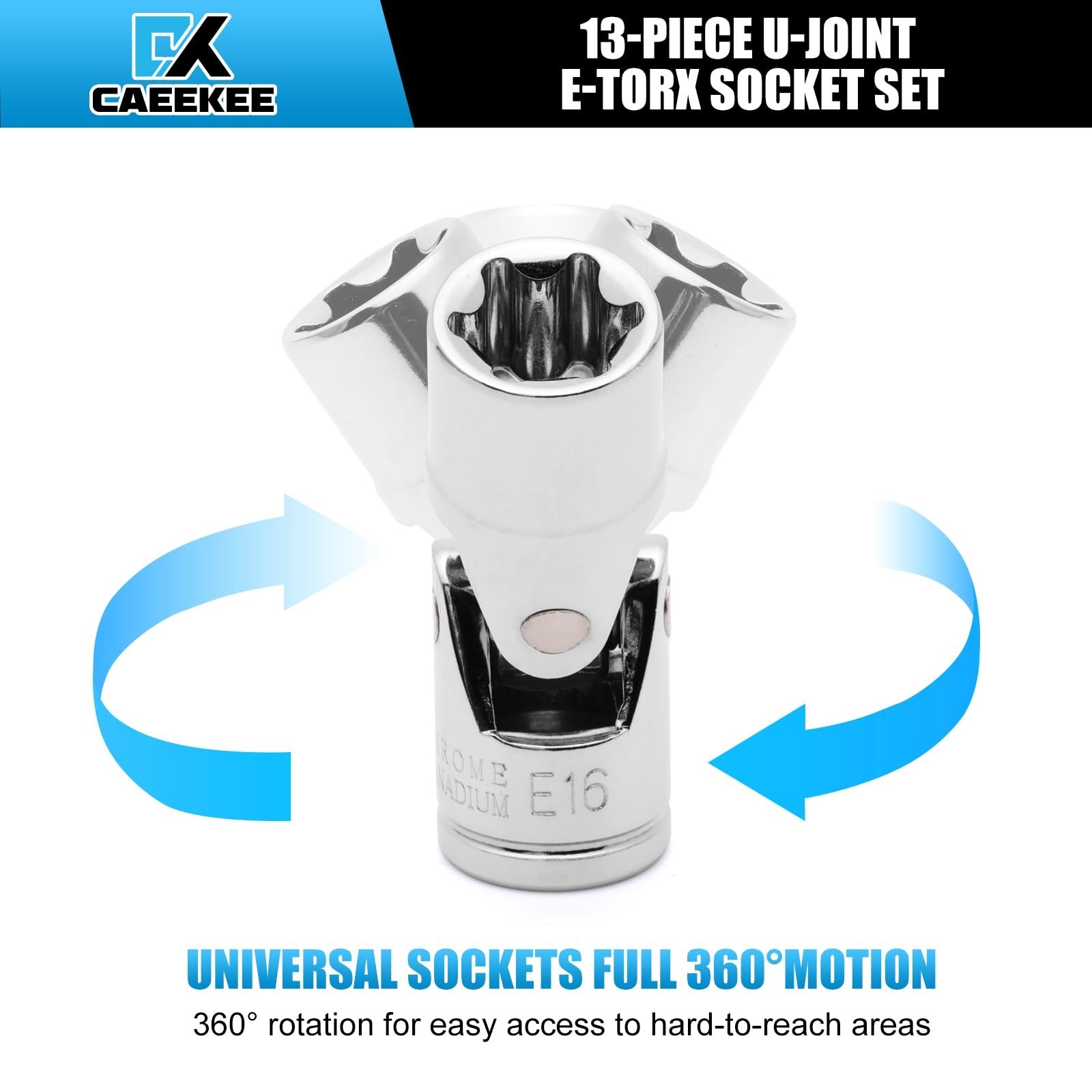 13-Piece Universal External Star Socket Set, 1/4″ & 3/8″ Drive, CR-V, Storage Ca