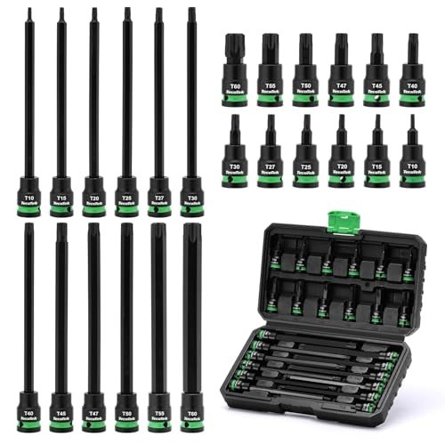 Extra Long 24PCS Torx Bit Socket Set, 3/8″ Drive S2 Alloy Steel, T10-T60, CR-V,