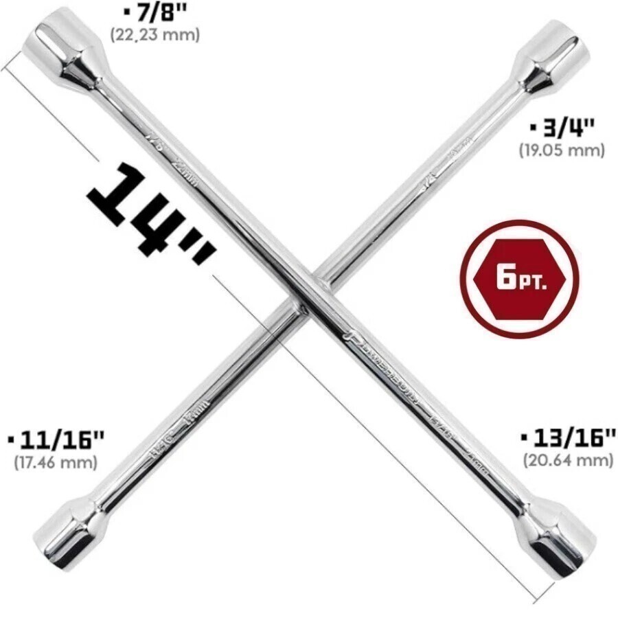 Heavy Duty 4-Way Tire Iron 14″ – Universal Lug Wrench for Cars Trucks SUV