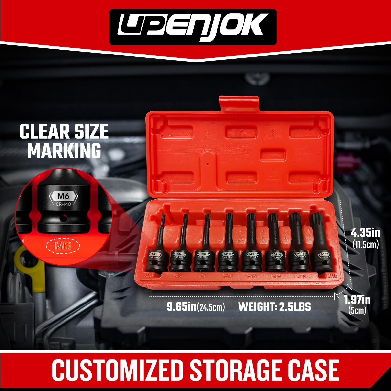 8-Piece 1/2″ Drive Triple Square Bit Socket Set, M5-M18, Impact Spline with Case