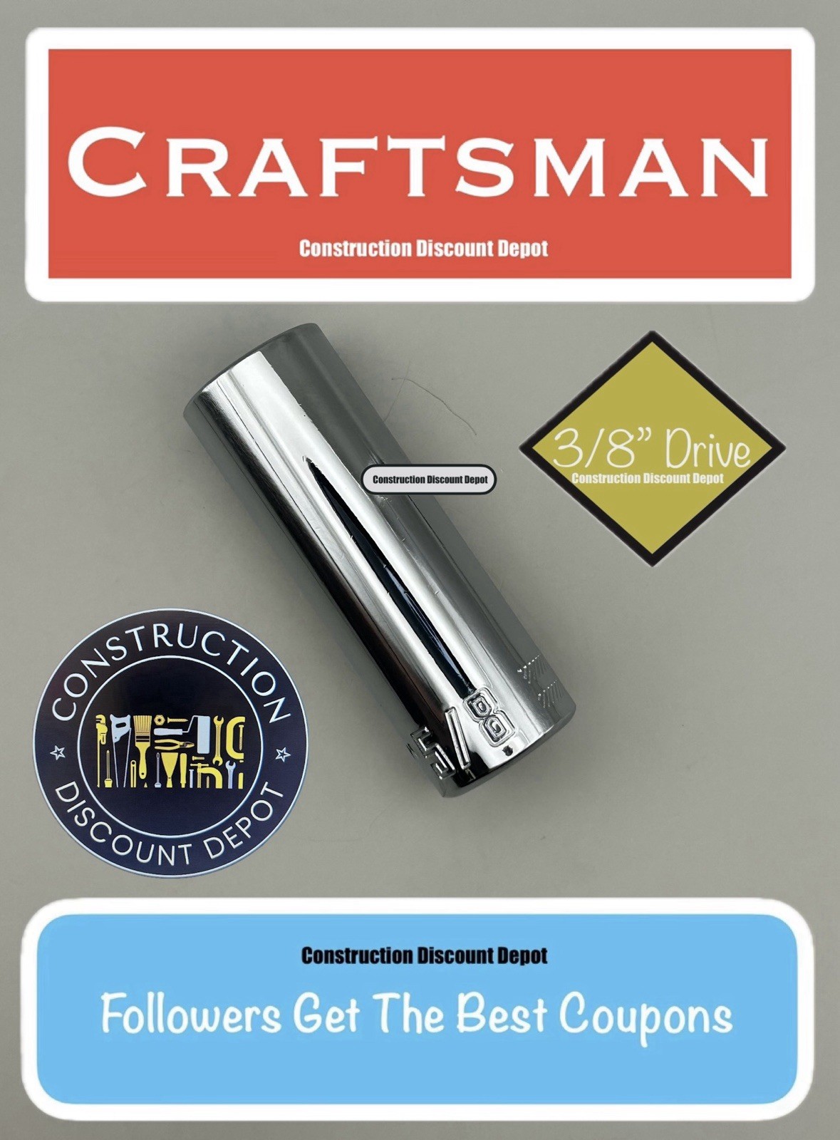 Craftsman 6 Point 3/8″ Drive Chrome Deep 5/8″ Socket CMMT43335