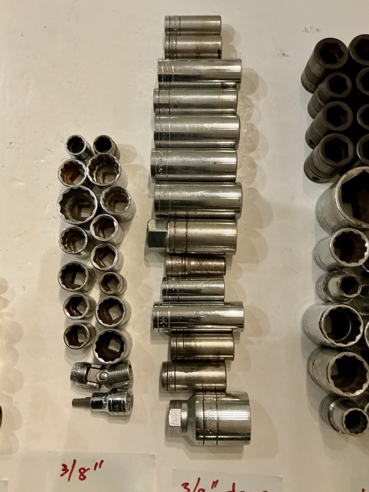 S-K Sockets, Lot Of 105 Sockets, `1/4, 3/8 & 1/2” Drive, Standard, Deep, Impact
