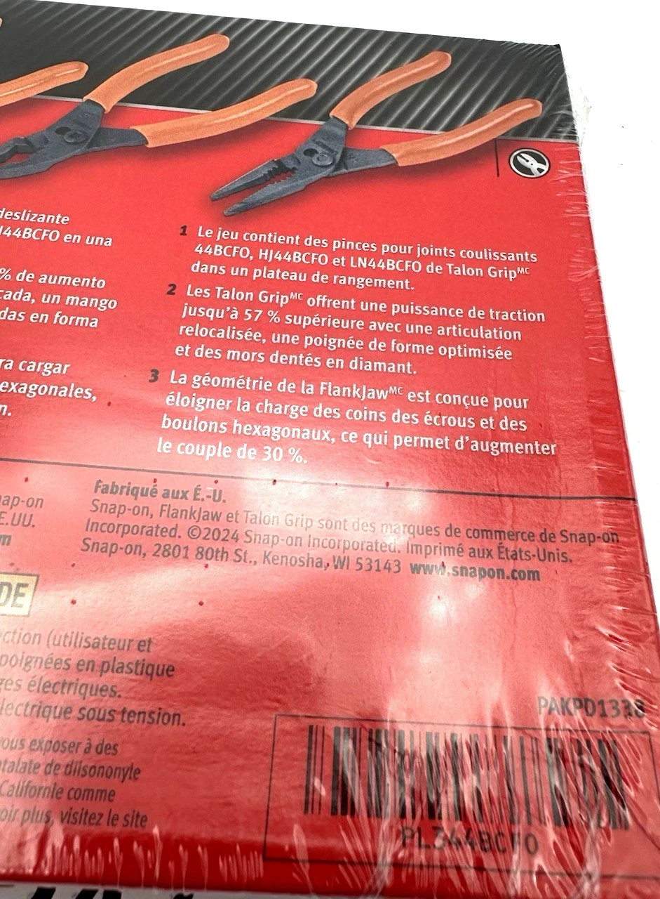 Snap-on Tools Orange 3pc Soft Grip Mini Slip Joint Pliers Set PL344BCF USA NEW