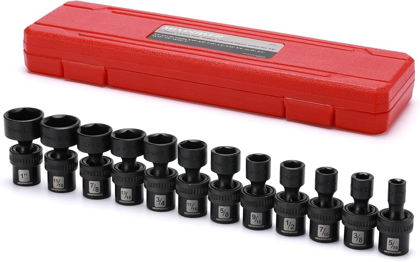 12-Piece 3/8 Inch Drive Impact Universal Joint Socket Set for Tight Spaces