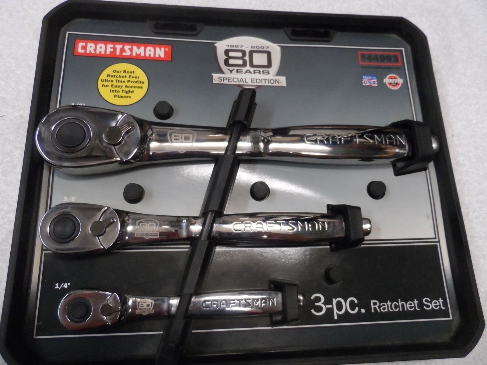 Craftsman 1/4 3/8 1/2 Thin Profile Ratchet 80 Years Set NOS USA – Part # 44993