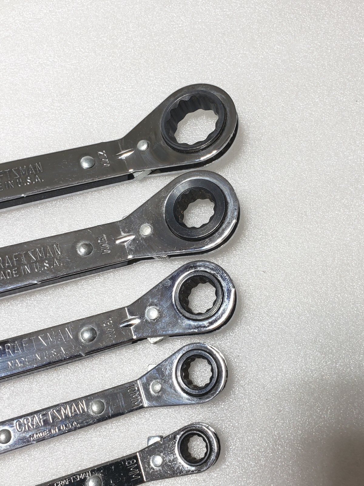 5 Pcs.- Craftsman Metric 12 Pt. Offset Box End Ratcheting Wrench Set 7mm. – 21mm