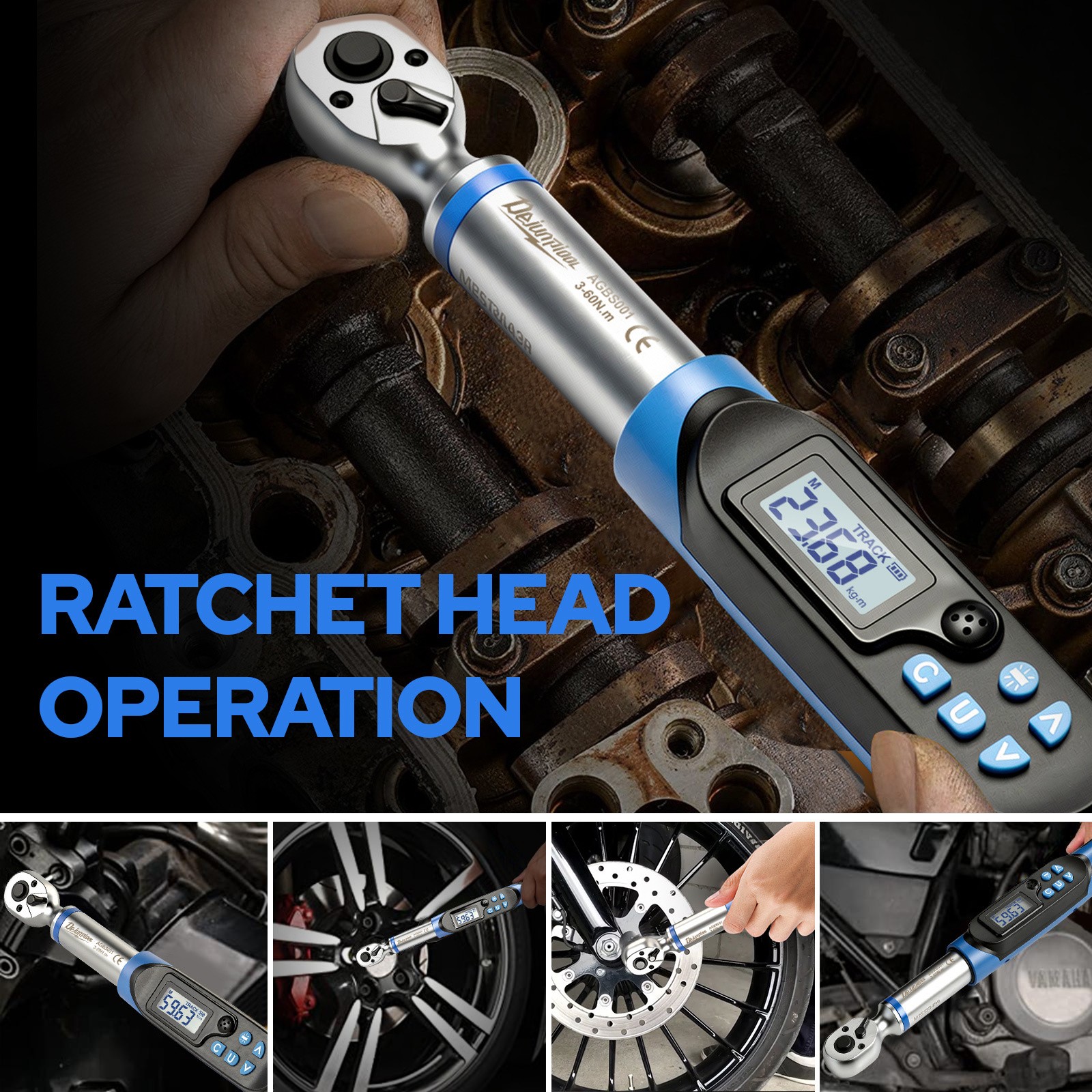 Digital Torque Wrench Set 3-60N.m 3/8″ 1/2″ Ratchet Wrench Tools W/ 7 Sockets