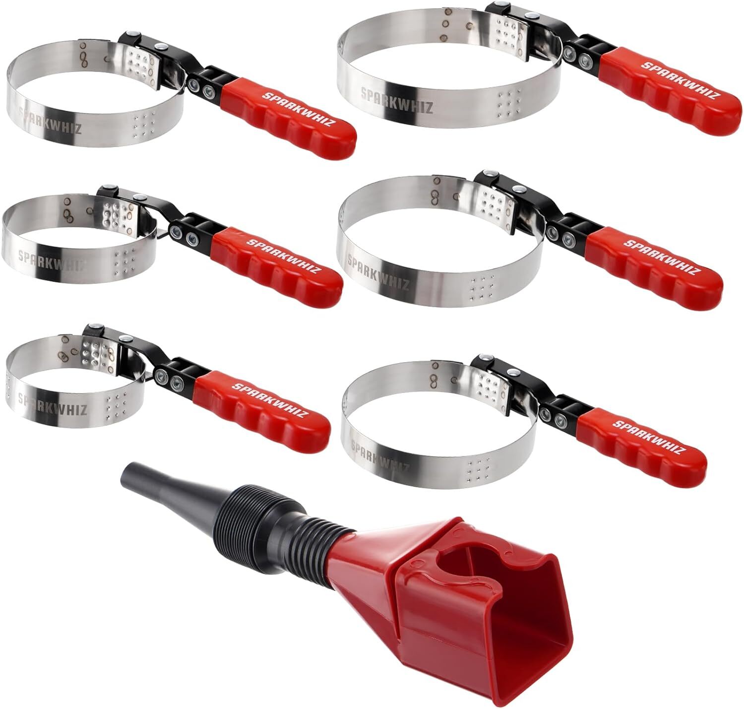 7x Oil Filter Wrench Set Tool for 2-1/16″ to 5-1/4″ Funnel for Trucks Car Repair