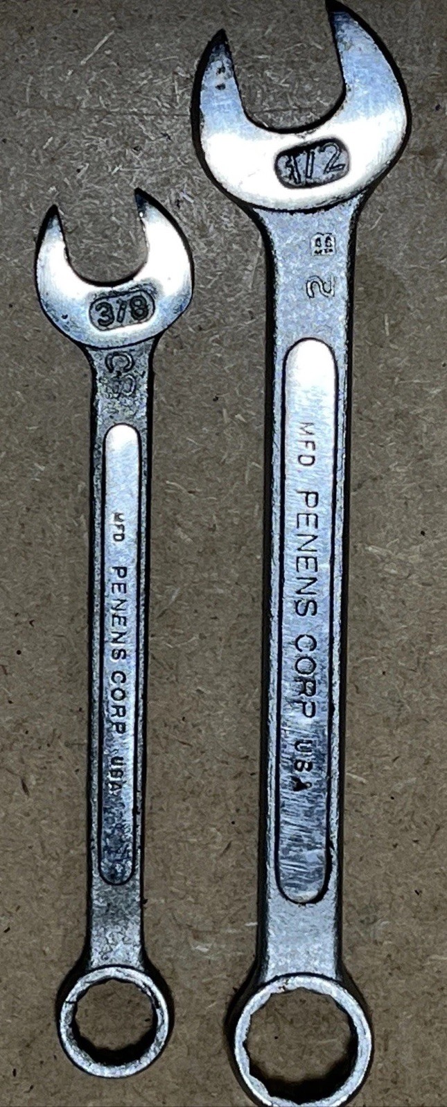 2-pc PENENS CORP 12 POINT COMBINATION WRENCHES – 3/8” & 1/2” Vintage Set USA