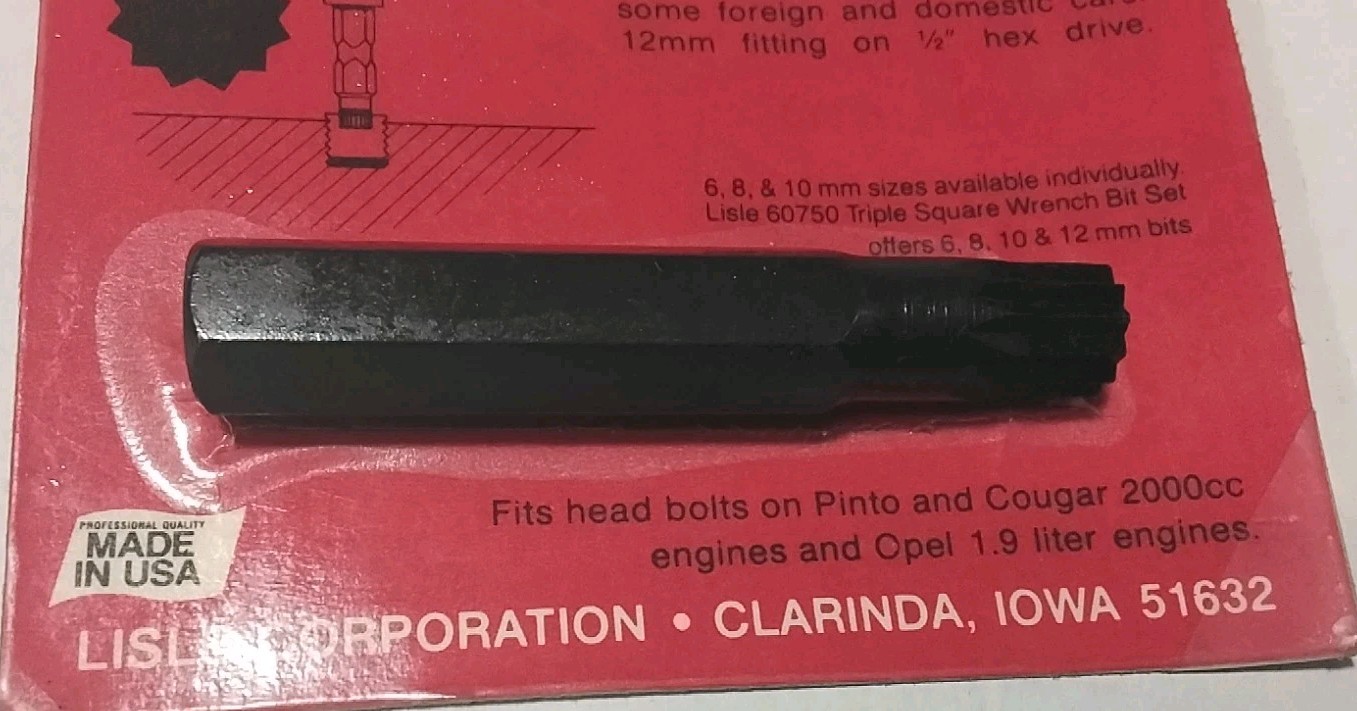 60790 LISLE USA MADE 12MM 12PT TRIPLE SQUARE INTERNAL WRENCH BIT USA 🇺🇸