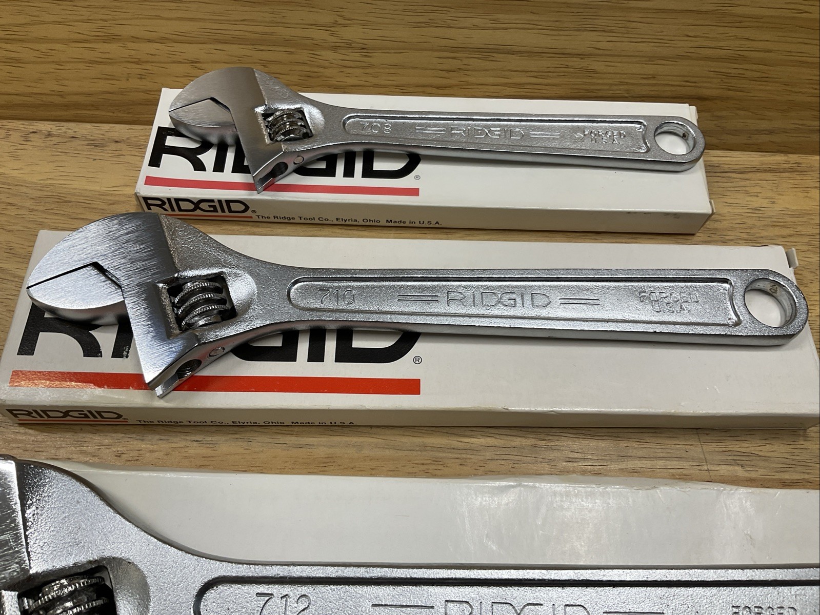 Vintage NOS Ridge Tool Co Ridgid 3 Pc Adjustable Wrench Set 8″ 10″ 12″ USA