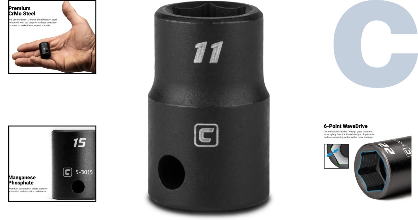Durable 11 mm Impact Socket with 3/8 in Drive – 6-Point Design for Easy Grip