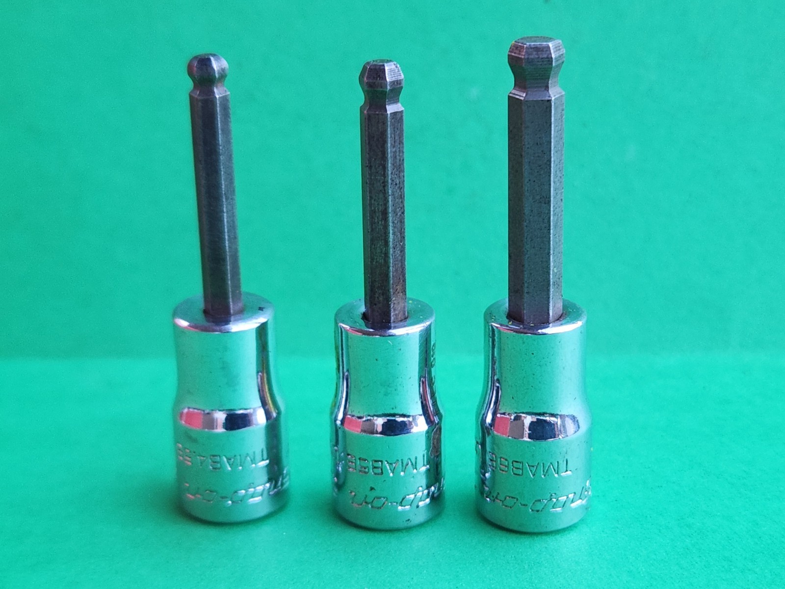 Snap On 3 pc 1/4″ Dr. SAE Hex Driver Bit Socket Set 9/64″, /5/32″, 3/16″, TMAB6E