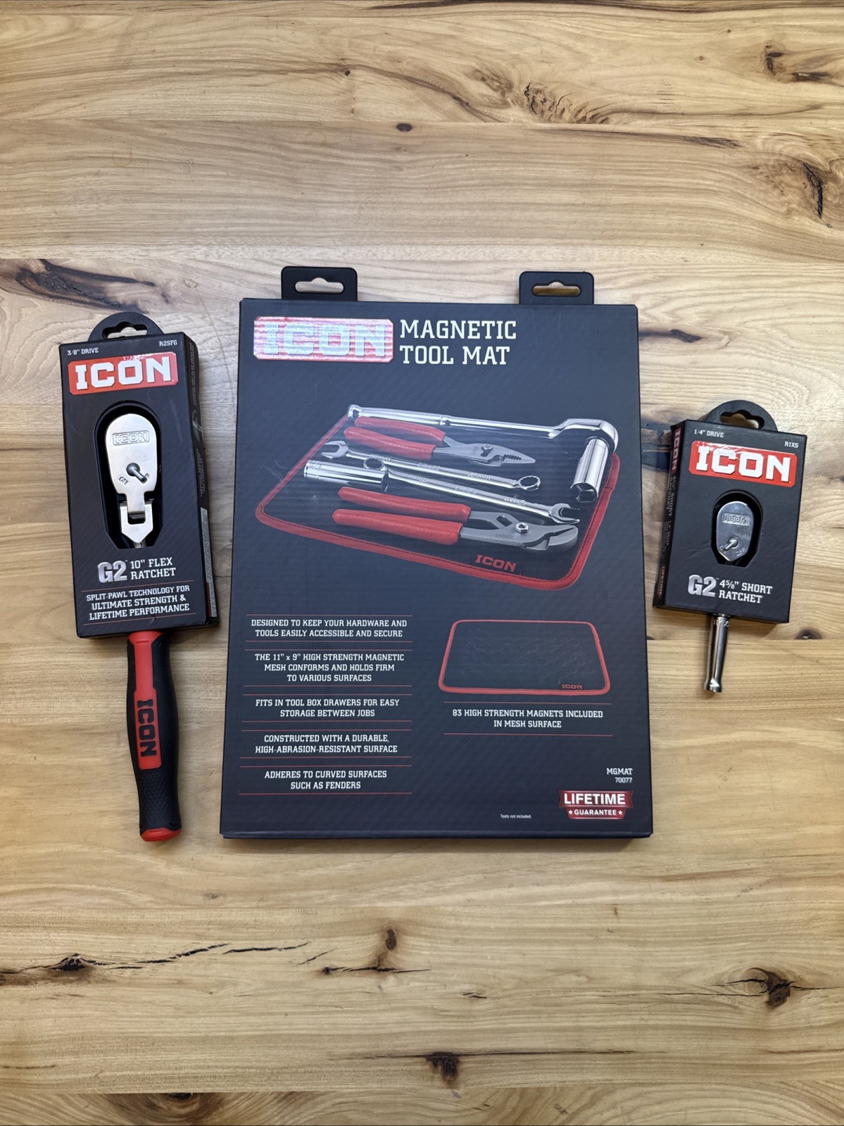 Icon G2 Ratchets 3/8 10” R2SFG Flex Head, 1/4 Drive 4 5/8 R1XS Short & Mat