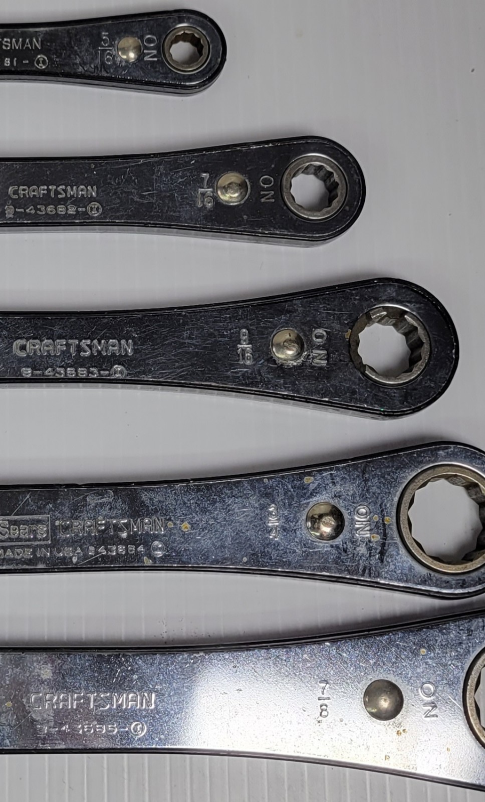 Vintage Craftsman USA – Box End Ratchet Wrench 5/16” – 7/8” 12 Pt. 43681- 43685