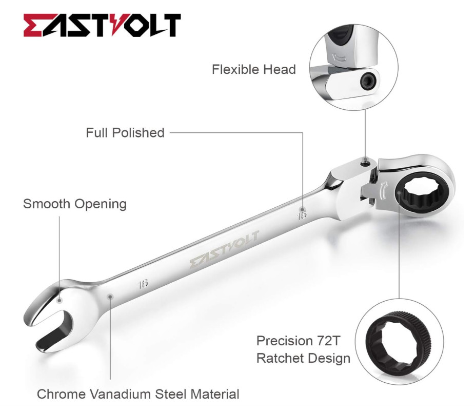 Metric Ratchet Wrench Set, 12PCS, 8-19mm, Combination Ended Spanner with Toolbox