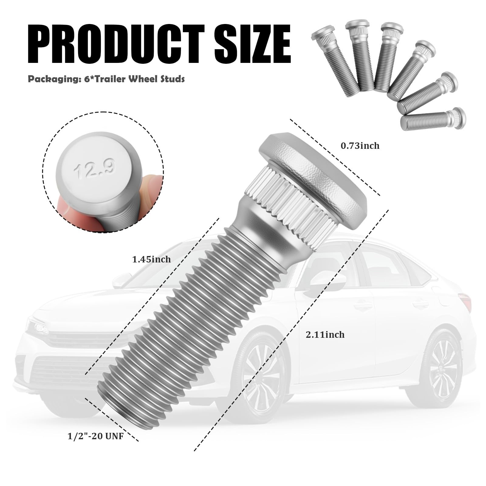 6PCS Trailer Wheel Studs 1/220 UNF, 12.9 Grade Bolts for 20007000 Lb Axles