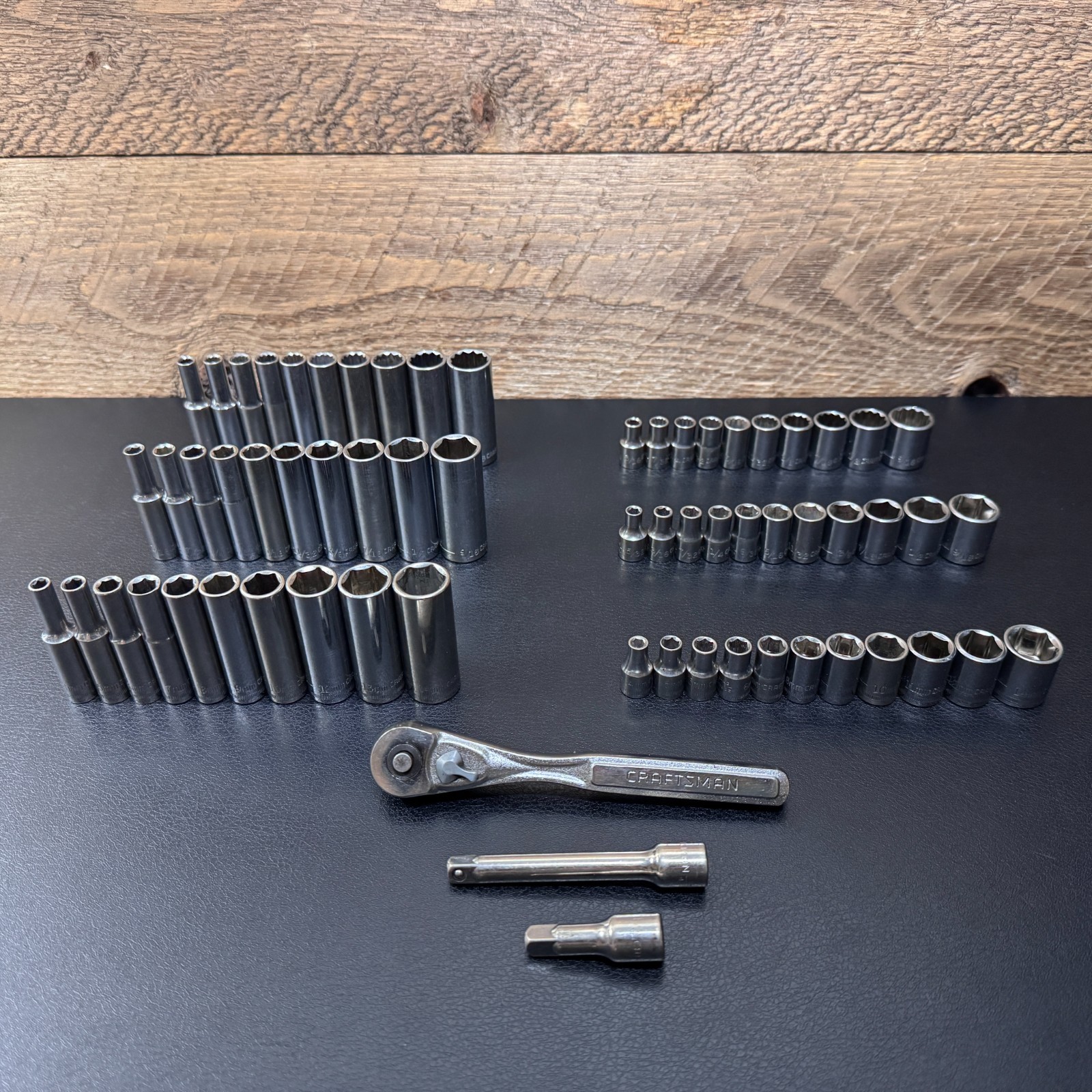 Craftsman S-AC 1/4 Drive Metric & SAE Socket Set STD Deep w/ Ratchet 44807 —65pc