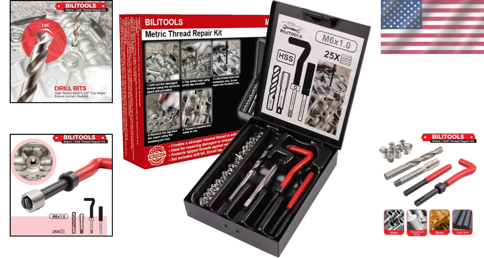 Durable M6x1.0 Thread Repair Kit: Ideal for Metals & Automotive Applications