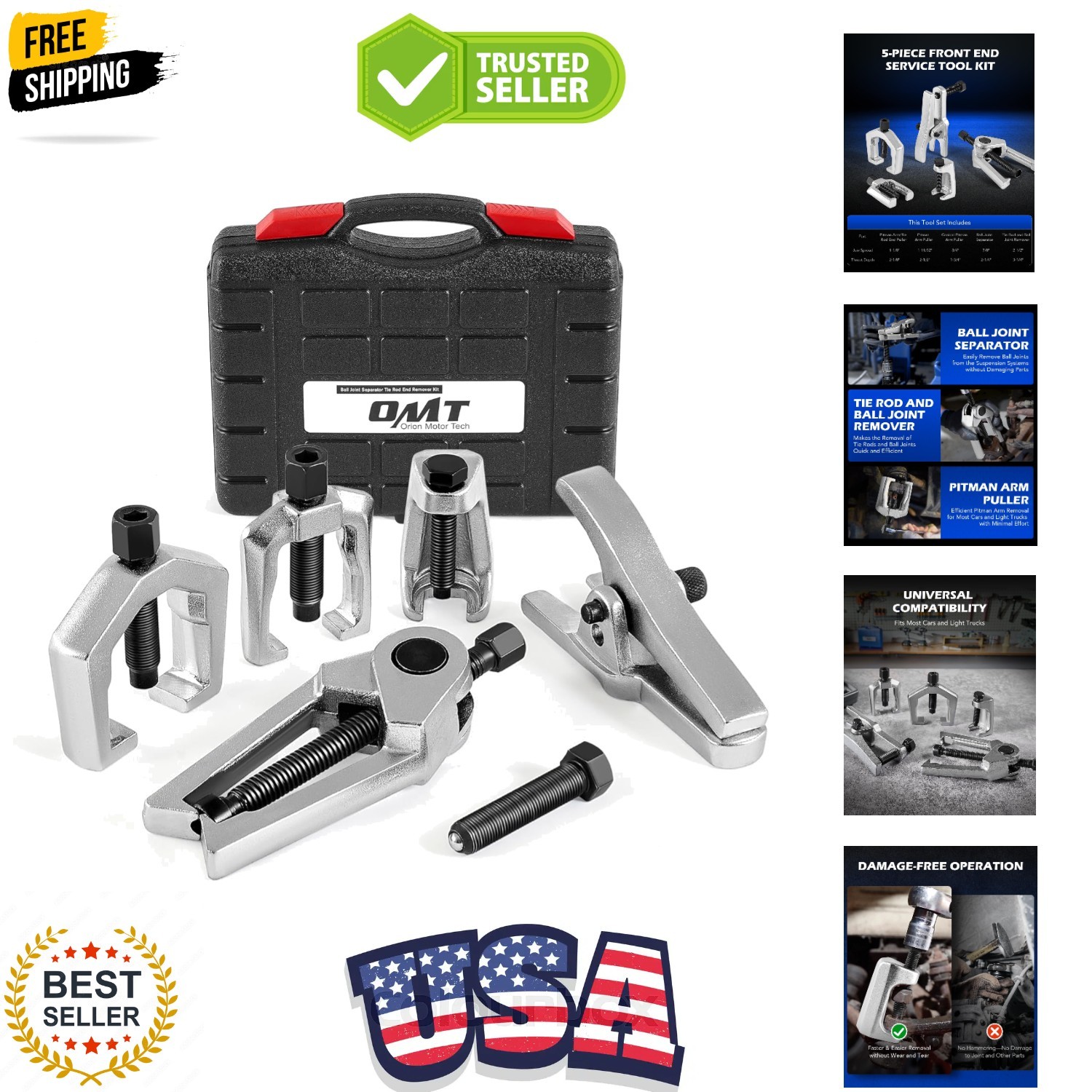 5-in-1 , Pitman Arm Puller, Tie Rod End Tool Set for Front End Service, Split…