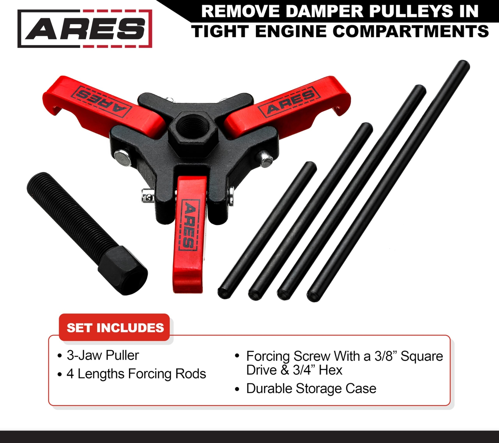 ARES 71002 – Harmonic Balancer Puller Kit – Adjustable 3-Jaw Puller Fits Most…