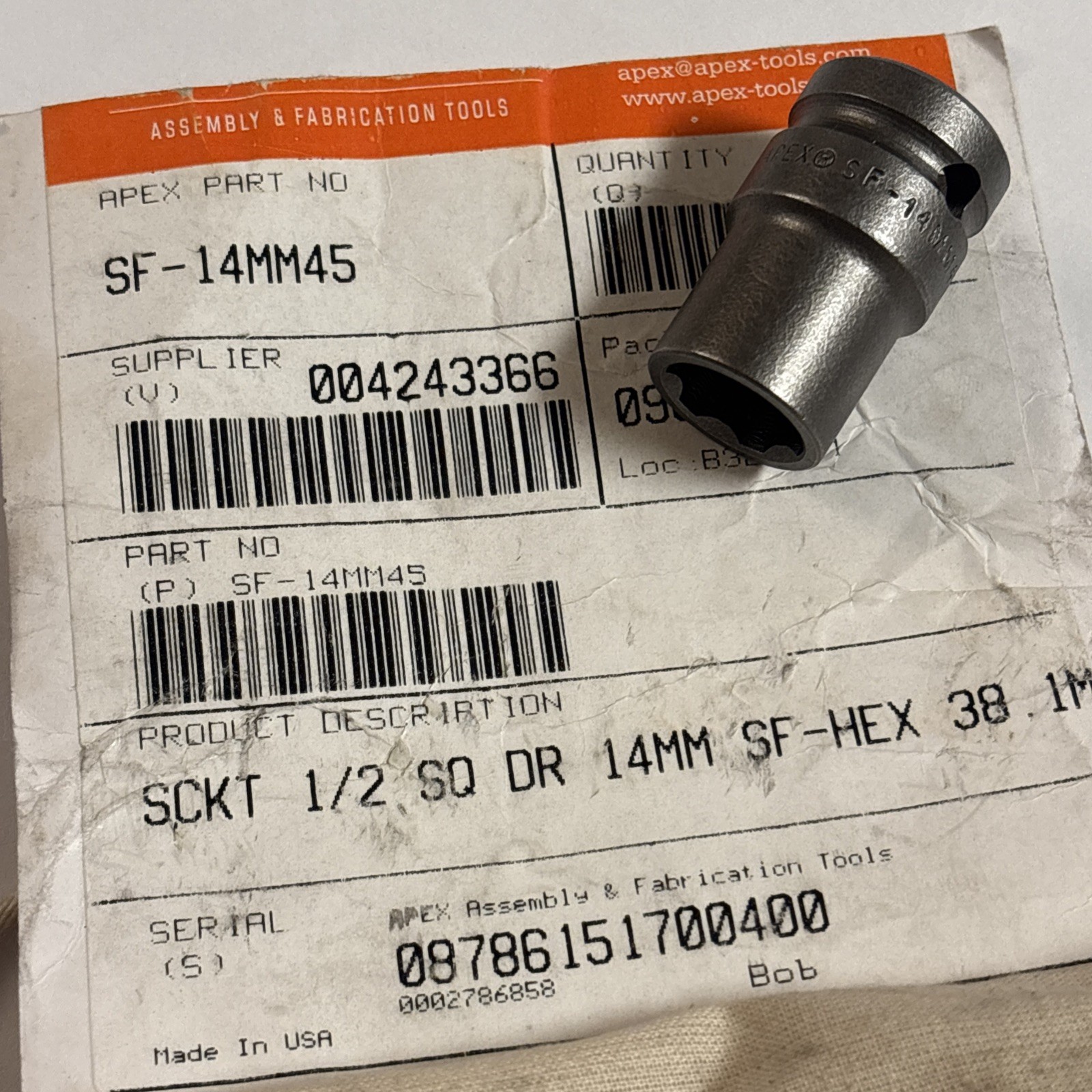 SF-14MM45 Apex 14mm 6-Point Thin Wall Metric Standard Impact Socket , 1/2″ SD